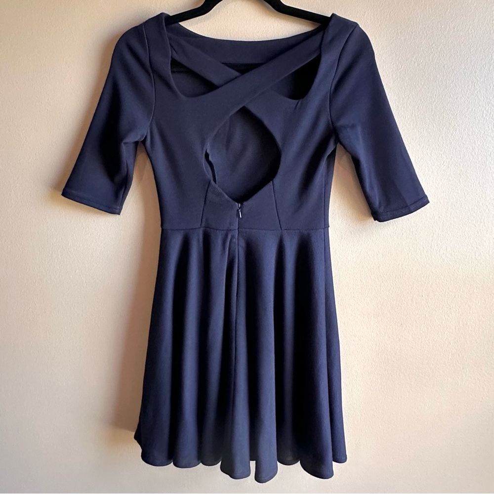 ASOS Petite Womens Dress Navy Blue Knit Short Sleeve Skater Criss Cross Back 2P - Picture 6 of 16